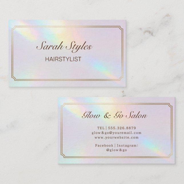 Makeup Artist Hair Stylist Opal Holographic  Business Card (Front/Back)