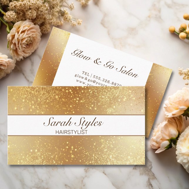 Makeup Artist Hair Stylist Rose Gold Glitter Stars Business Card (Creator Uploaded)