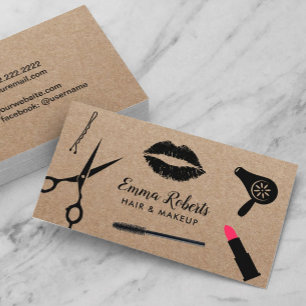 Makeup Artist & Hair Stylist Salon Rustic Kraft Business Card