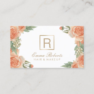 Makeup Artist Hair Stylist Vintage Floral Monogram Business Card