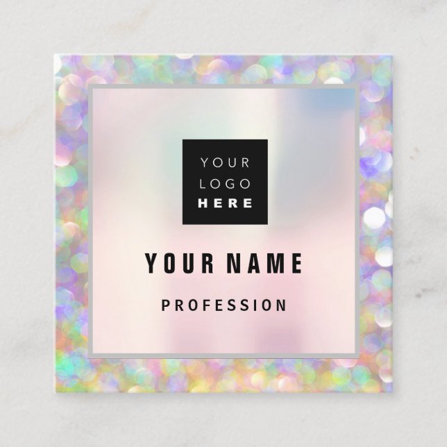 Makeup ARTIST Holograph Unique Blush Logo Square Business Card (Front)