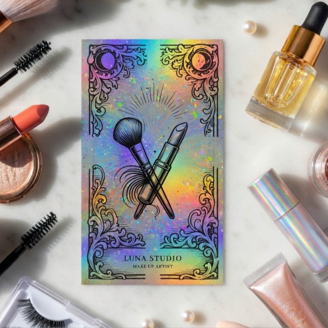 Makeup Artist | Holographic Beauty Celestial Business Card (Creator Uploaded)