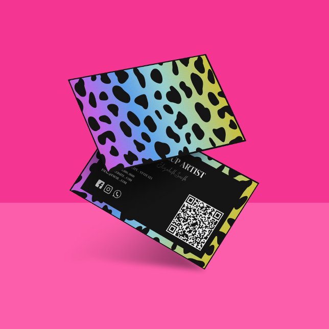 Makeup artist Holographic colourful QR code  Business Card (Creator Uploaded)