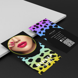 Makeup Artist Holographic Colourful QR Code Photo Business Card