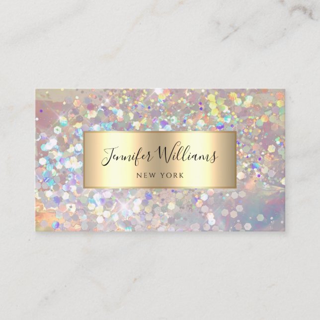 Makeup Artist Holographic Glitter Elegant Gold Business Card (Front)