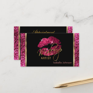 Makeup Artist Hot Pink Glitter Appointment Card