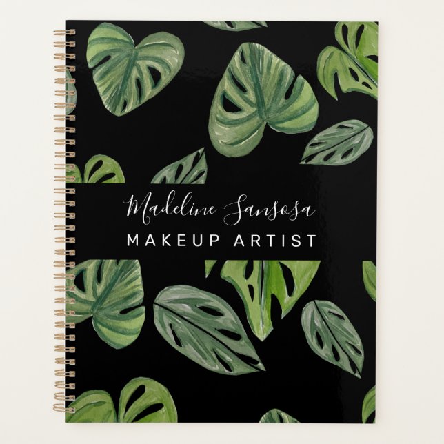 Makeup Artist Jungle Greenery Watercolor Monstera Planner (Front)