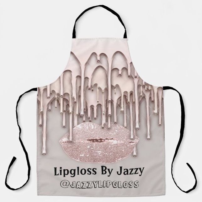 Makeup Artist Kiss Lips Drips Rose 3DEffect Grey Apron (Front)