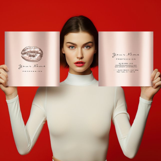 Makeup Artist Kiss Lips Rose Gold Pink Square Square Business Card (Creator Uploaded)