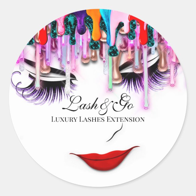 Makeup Artist Lash Extension Beauty Holograph Drip Classic Round Sticker (Front)