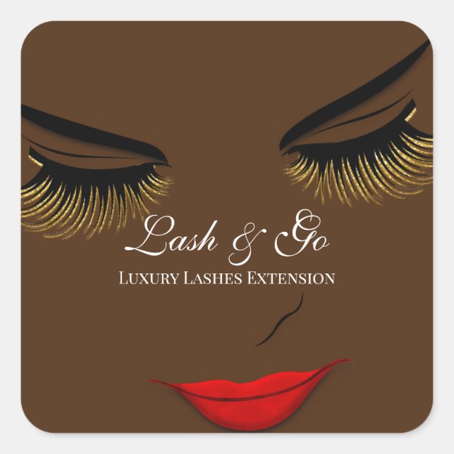 Makeup Artist Lash Extension Brown Red Lips Face  Square Sticker (Front)