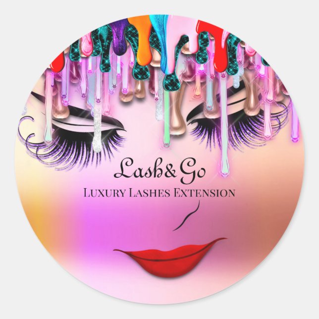 Makeup Artist Lash Extension Drips Ombre Pink Classic Round Sticker (Front)