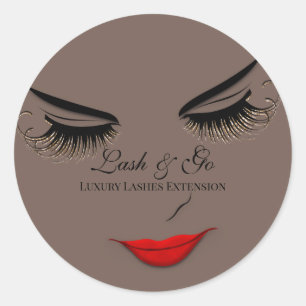 Makeup Artist Lash Extension Lips Black Brown  Classic Round Sticker