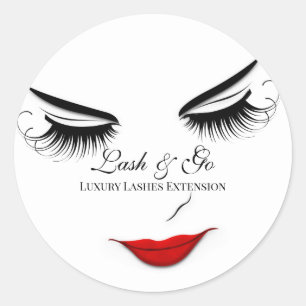Makeup Artist Lash Extension Lips Black White  Classic Round Sticker