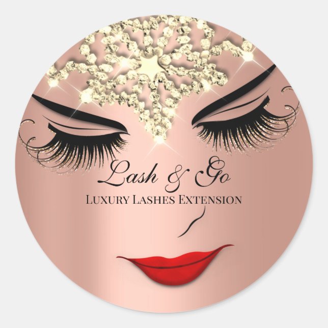 Makeup Artist Lash Extension Lips Rose Diamond Classic Round Sticker (Front)