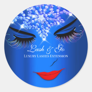 Makeup Artist Lash Extension Lips Royal Blue Classic Round Sticker