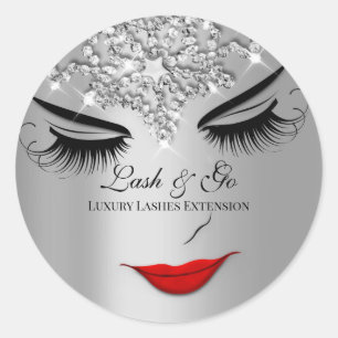 Makeup Artist Lash Extension Lips Silver Grey  Classic Round Sticker