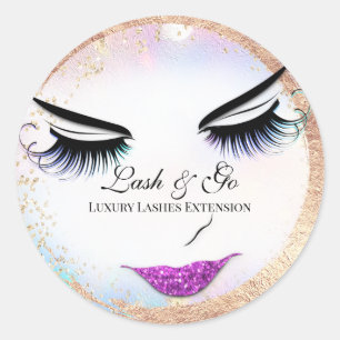 Makeup Artist Lash Extension Red Lips Holograph  Classic Round Sticker