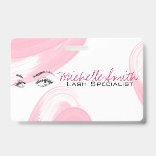Makeup Artist Lash Extensions Lashes Brows Pink  ID Badge