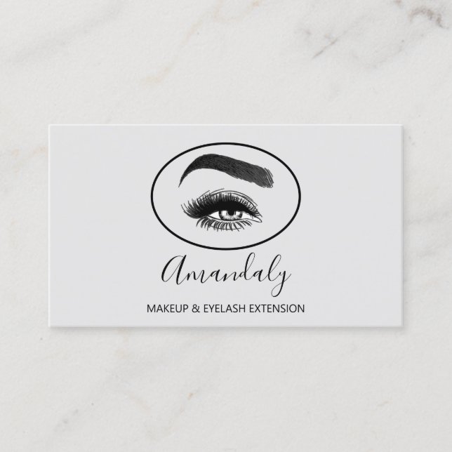 Makeup Artist Lash Friseur Logo QR CODE Grey Black Business Card (Front)