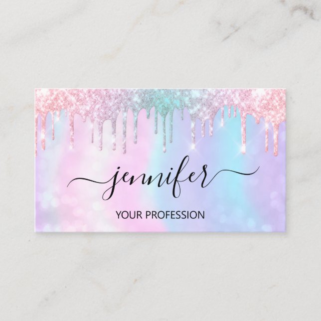 Makeup Artist Lash Hair Nail Holograph Drips VIP Business Card (Front)