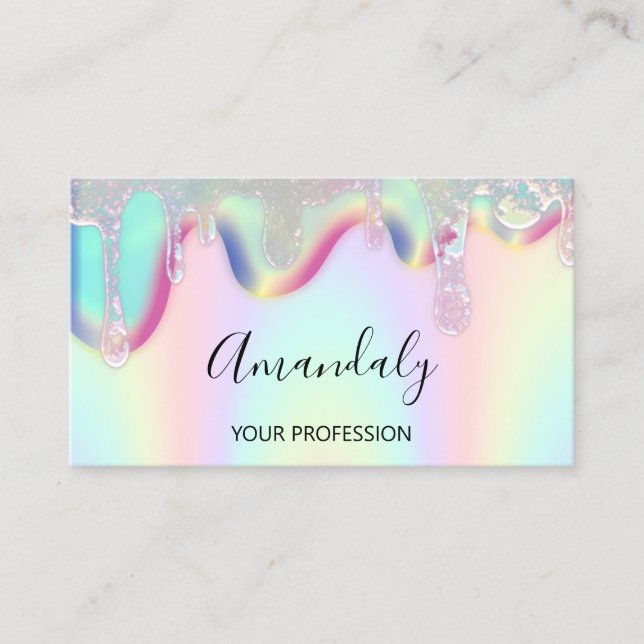 Makeup Artist Lash Nail Logo Holograph Drips Business Card (Front)