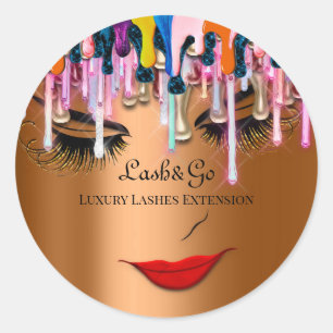 Makeup Artist Lash Product Drip Red Lip Rose Gold Classic Round Sticker