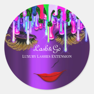 Makeup Artist Lash Product Drips Red Lip Purple  Classic Round Sticker