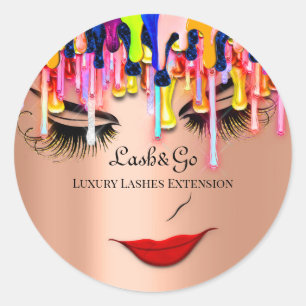 Makeup Artist Lash Product Drips Red Lip Rose Classic Round Sticker