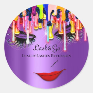 Makeup Artist Lash Product Red Lips Drips Rainbow  Classic Round Sticker