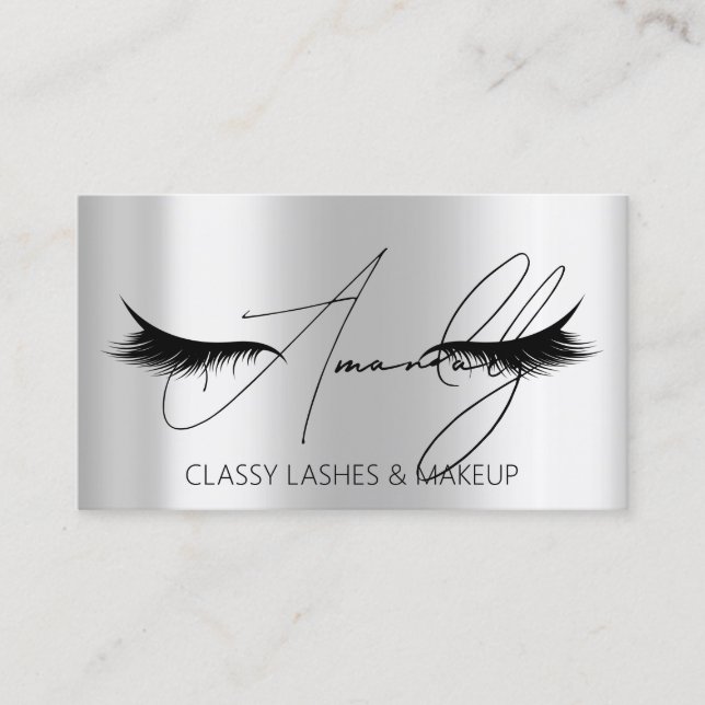 Makeup Artist Lash QR LOGO Microblade Silver Grey Business Card (Front)