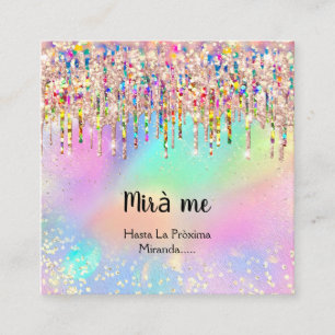 Makeup Artist Lash Studio Holograph Photo Drips Square Business Card
