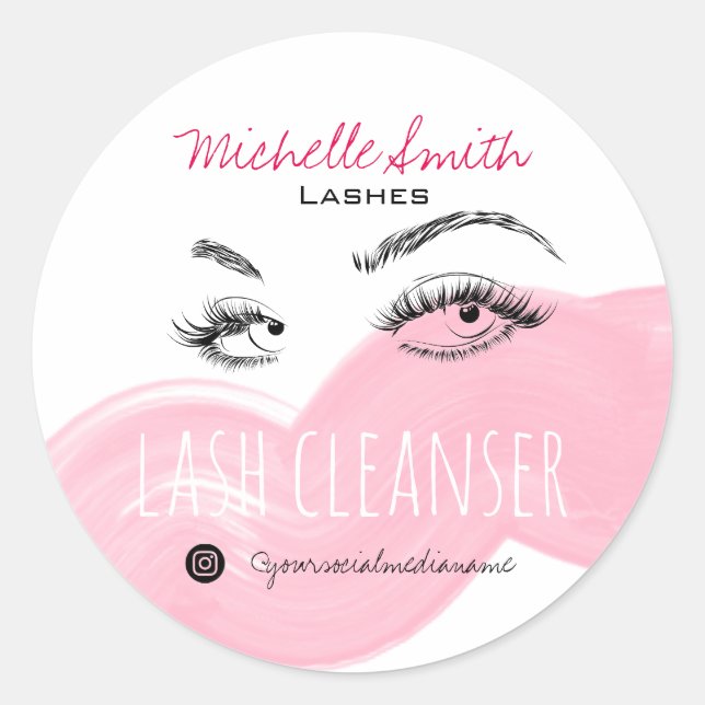 Makeup Artist Lashes Brow Black Pink Lash Cleanser Classic Round Sticker (Front)