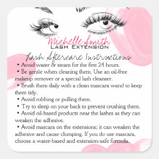 Makeup Artist Lashes Brows Aftercare Instructions  Square Sticker
