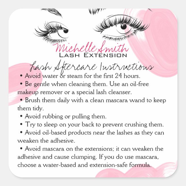 Makeup Artist Lashes Brows Aftercare Instructions  Square Sticker (Front)