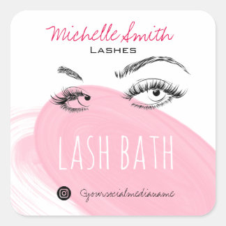 Makeup Artist Lashes Brows Black Pink Lash Bath  Square Sticker