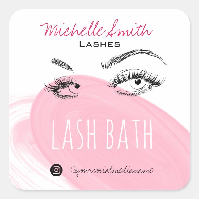 Makeup Artist Lashes Brows Black Pink Lash Bath  Square Sticker (Front)