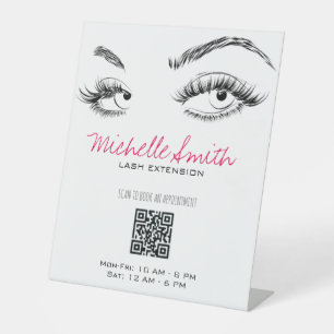 Makeup Artist Lashes Brows Black White QR Code Pedestal Sign