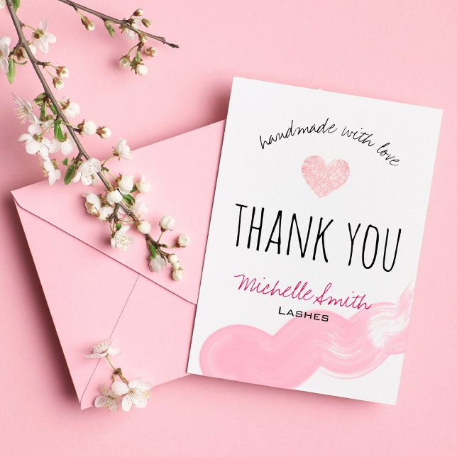 Makeup Artist Lashes Brows Pink Thank Thank You Card (Creator Uploaded)
