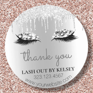 Makeup Artist Lashes Platinum Glitter Silver Drip Classic Round Sticker