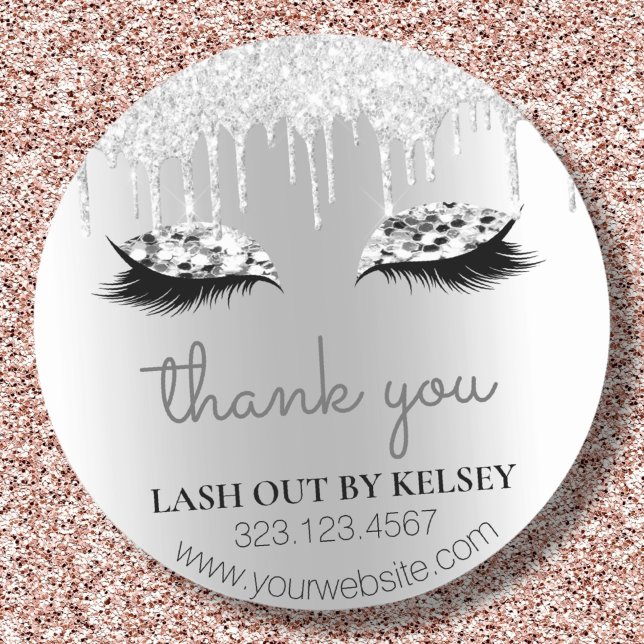 Makeup Artist Lashes Platinum Glitter Silver Drip Classic Round Sticker (Creator Uploaded)