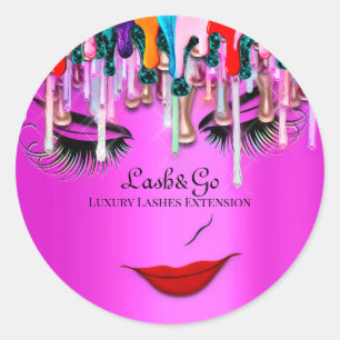 Makeup Artist Lashes Product Drips Holograph Pink Classic Round Sticker