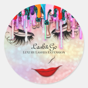 Makeup Artist Lashes Product Drips Holographic Classic Round Sticker