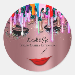 Makeup Artist Lashes Product Drips Rose Glitter  Classic Round Sticker