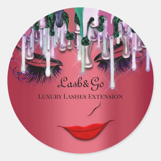 Makeup Artist Lashes Product Red Drip Ruby  Classic Round Sticker (Front)