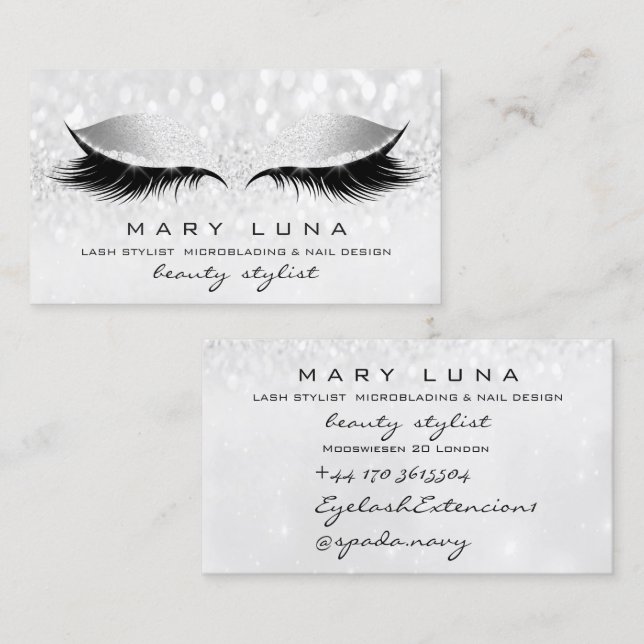 Makeup Artist  Lashes Rose Grey Silver Studio Business Card (Front/Back)