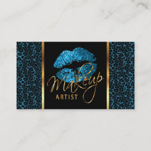 Makeup Artist - Leopard & Turquoise Lips Business Card