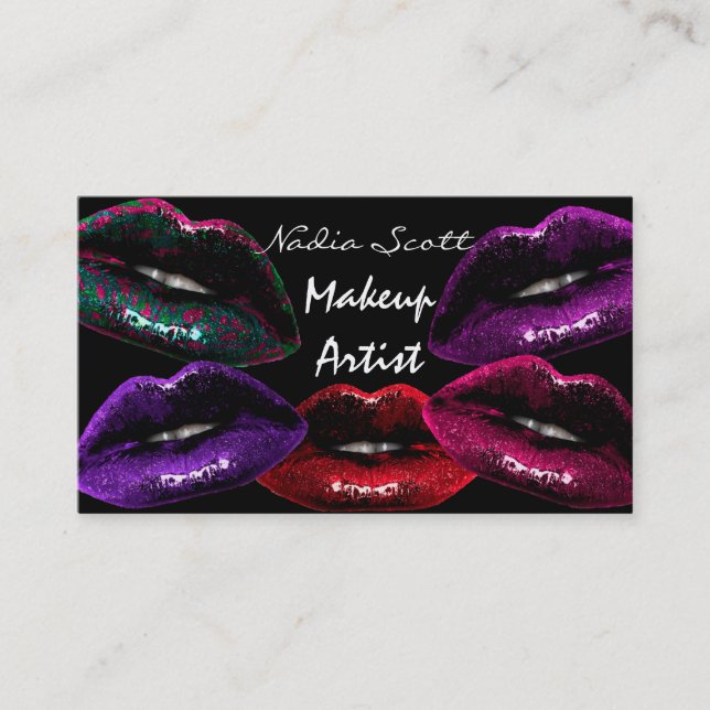 Makeup Artist Lips Black Business Card (Front)