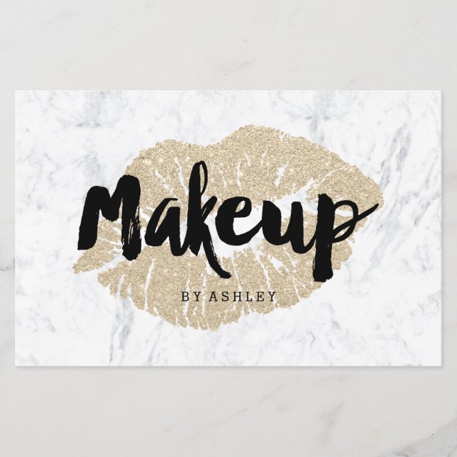 Makeup artist lips light gold typography marble flyer (Front)
