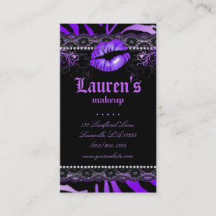 Makeup Artist Lips N Lace Purple Zebra Modern Business Card